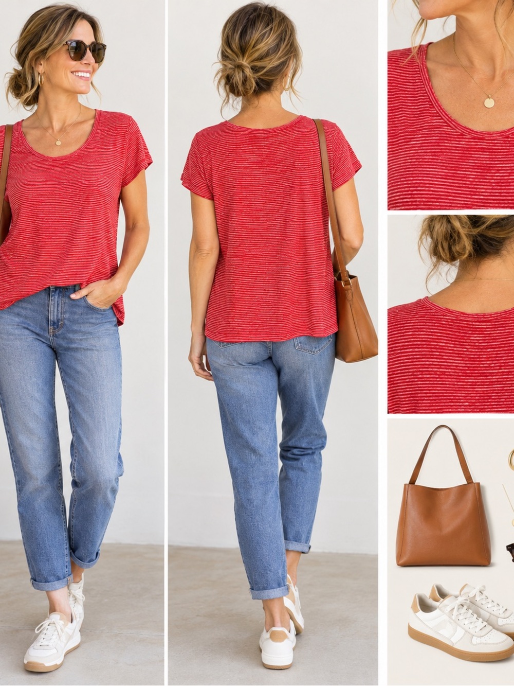 Habitat Red Short-Sleeve Scoop Neck Striped Tee